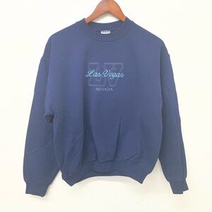 Vintage Las Vegas Y2K Navy Blue Crewneck Sweatshirt Embroidered Size Small USA